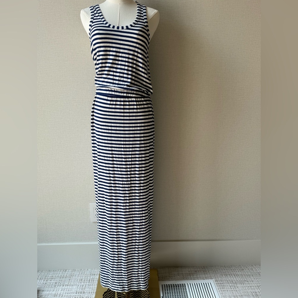 J. Crew Navy and White Striped Sleeveless Maxi Dress